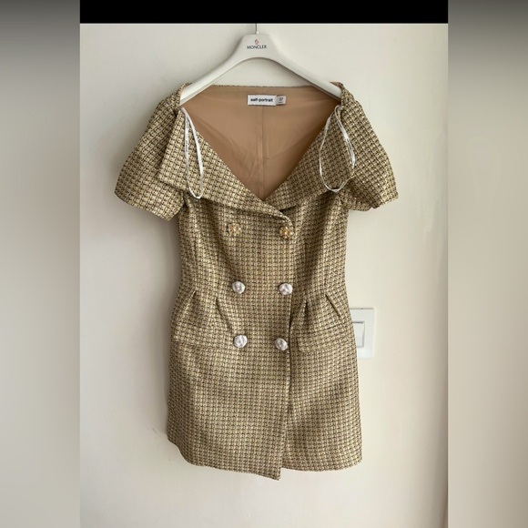 Self Portrait GOLD BOUCLE OPEN NECK MINI DRESS - Picture 2 of 3